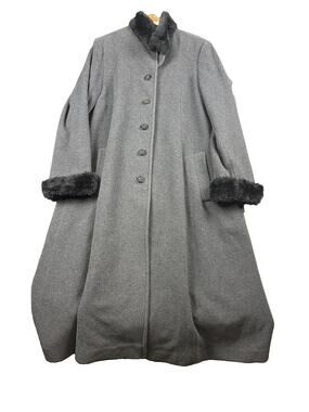 John Weitz Coat Women’s 14 Gray Wool Faux Fur Collar Cuffs Full Length Winter